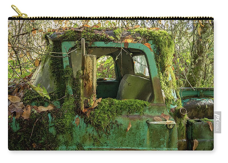 Ancient Zip Pouch featuring the photograph Mossy Truck by Jean Noren