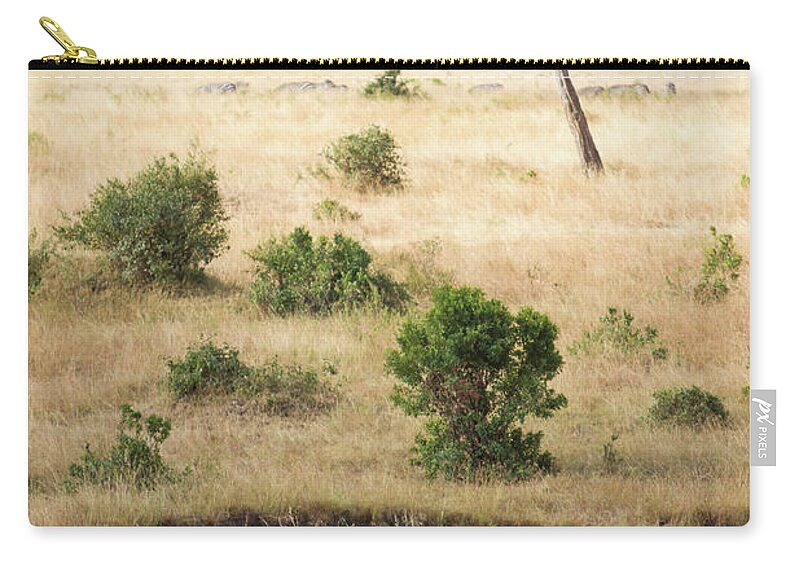 Kenya Carry-all Pouch featuring the photograph Mother And Baby Elephant In Savanna by Universal Stopping Point Photography