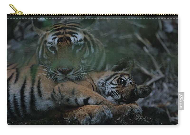 Care Zip Pouch featuring the photograph Mother Bengal Tiger With Cub by Theo Allofs