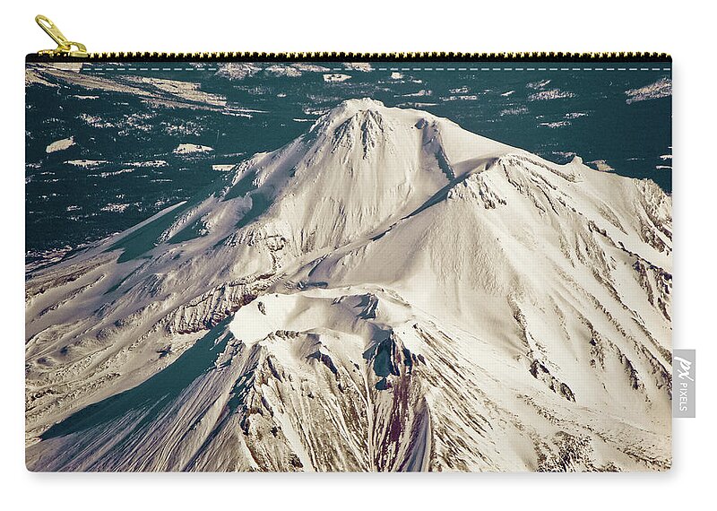 Tranquility Zip Pouch featuring the photograph Mount Shasta Crater From The Air by Www.bazpics.com
