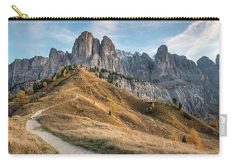 Dolomites Zip Pouch featuring the photograph Mountain landscape of the picturesque Dolomites at Passo Gardena by Michalakis Ppalis