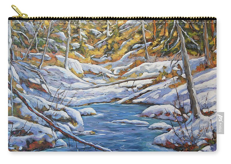 24x30x1.5 Zip Pouch featuring the painting Mountain Landscape Winter by Richard Pranke by Richard T Pranke