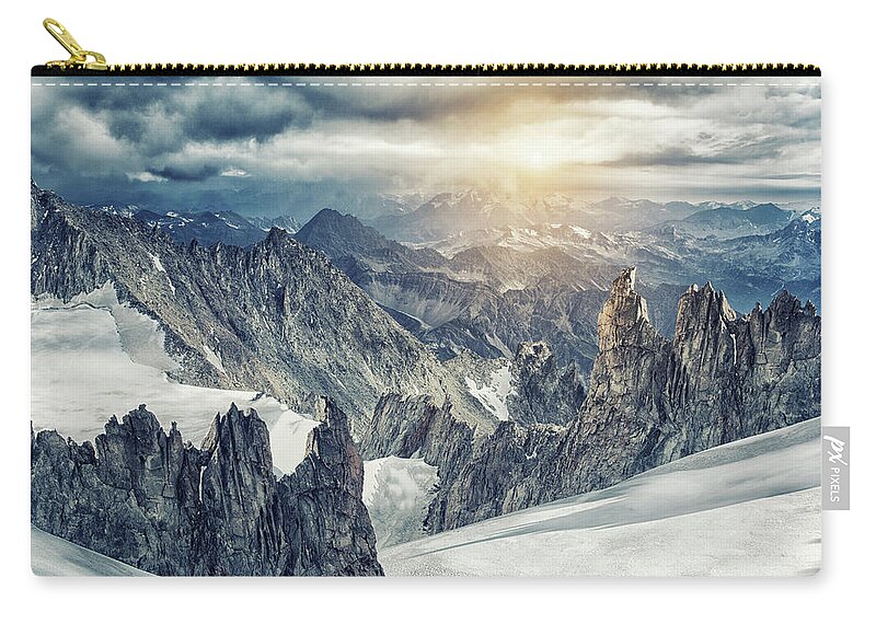 Scenics Zip Pouch featuring the photograph Mountain Range In The Mont Blanc Massif by Buena Vista Images