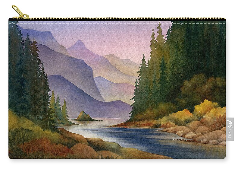 Watercolor Painting Zip Pouch featuring the digital art Mountain Stream by Ileximage