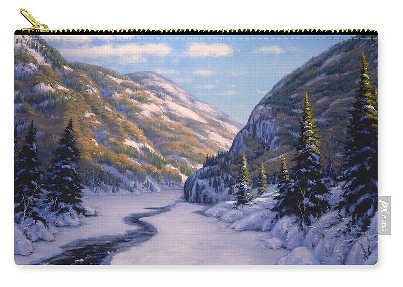 Winter Zip Pouch featuring the painting Mountain Sun by Rick Hansen