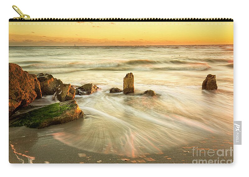 Photographs Zip Pouch featuring the photograph Movement Of The Sea At Sunset, Long Exposure by Felix Lai