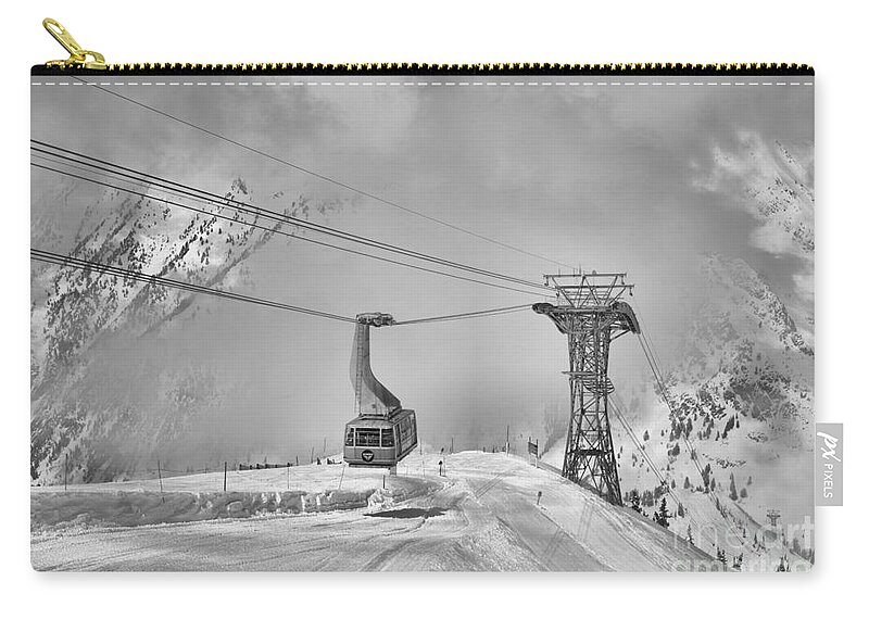 Snowbird Zip Pouch featuring the photograph Moving Through The Winter Clouds Black And White by Adam Jewell
