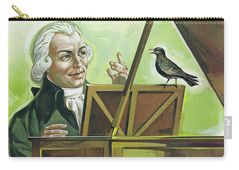 Mozart Zip Pouch featuring the painting Mozart and the Starling by Angus McBride