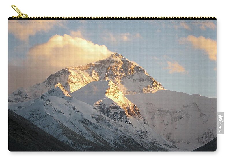 Chinese Culture Zip Pouch featuring the photograph Mt. Everest At Sunset by Livetalent