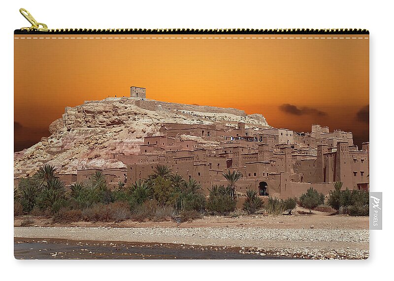 Morocco Zip Pouch featuring the photograph Mud brick buildings of the Ait ben Haddou by Steve Estvanik