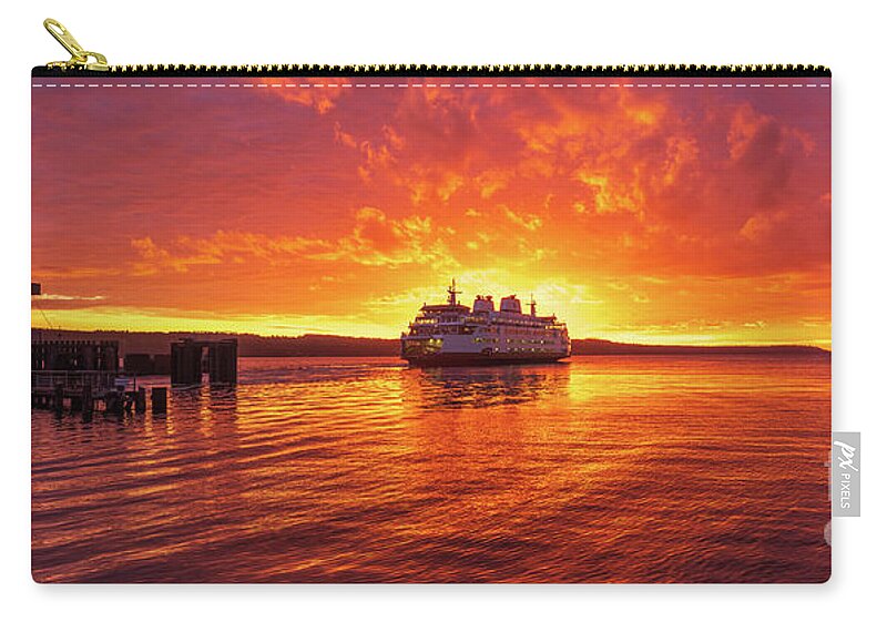 Ferry Zip Pouch featuring the photograph Mukilteo Ferry Sunset Skies Reflection by Mike Reid