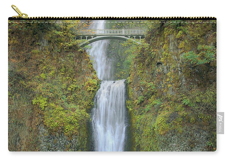 Waterfall Zip Pouch featuring the photograph Multnomah Falls - Vertical 0876 by Kristina Rinell