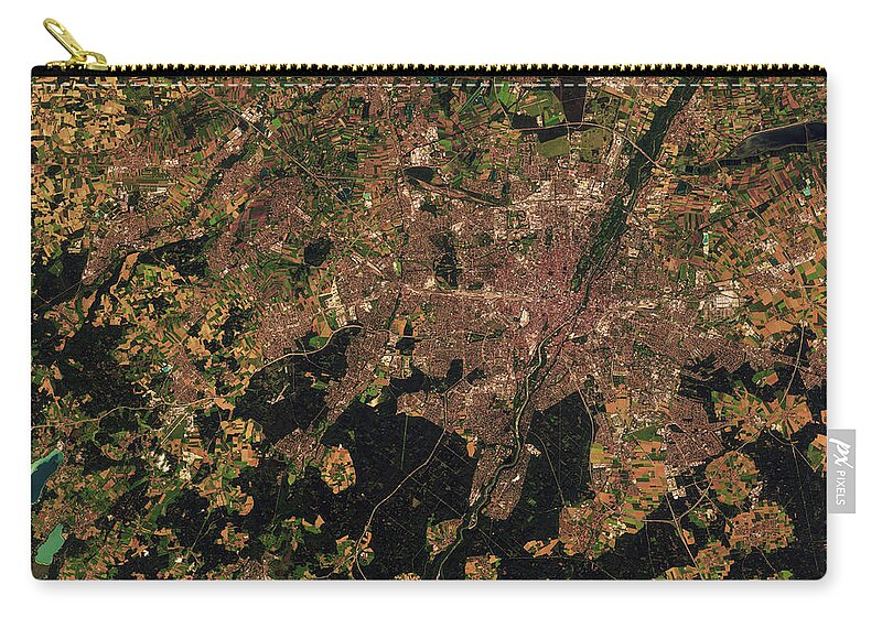 Satellite Image Zip Pouch featuring the digital art Munich, Germany from space by Christian Pauschert
