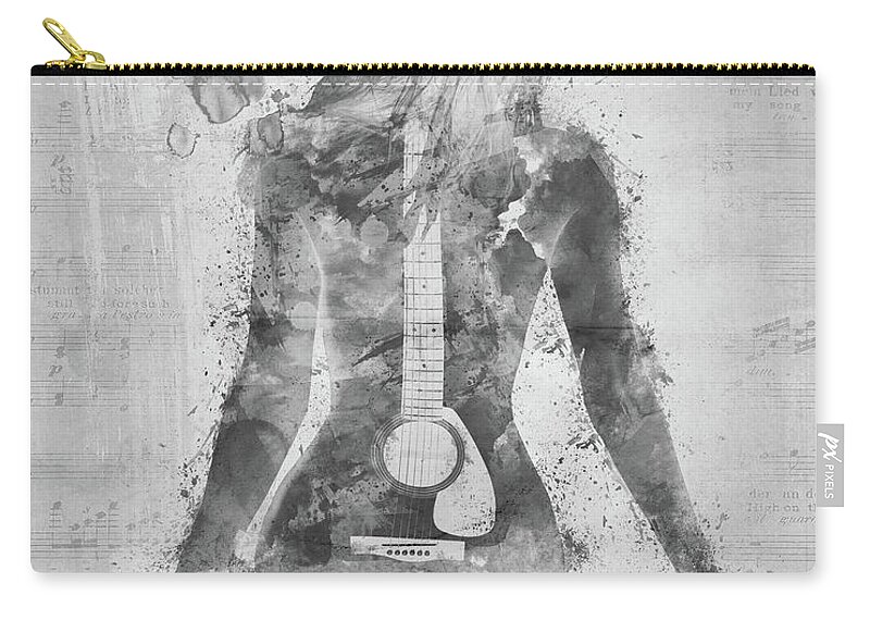 Guitar Zip Pouch featuring the digital art Music Was My First Love in Black and White by Nikki Marie Smith