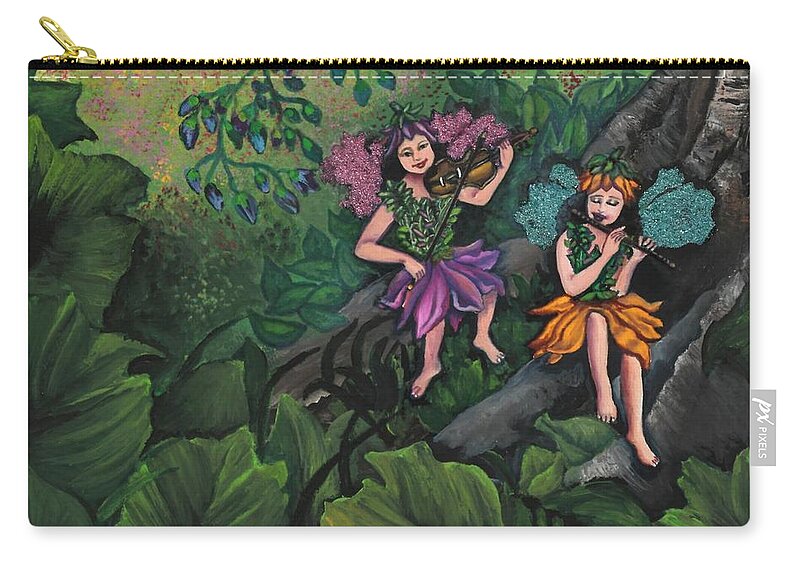 Fairies Zip Pouch featuring the painting Musical fairies by Tara Krishna