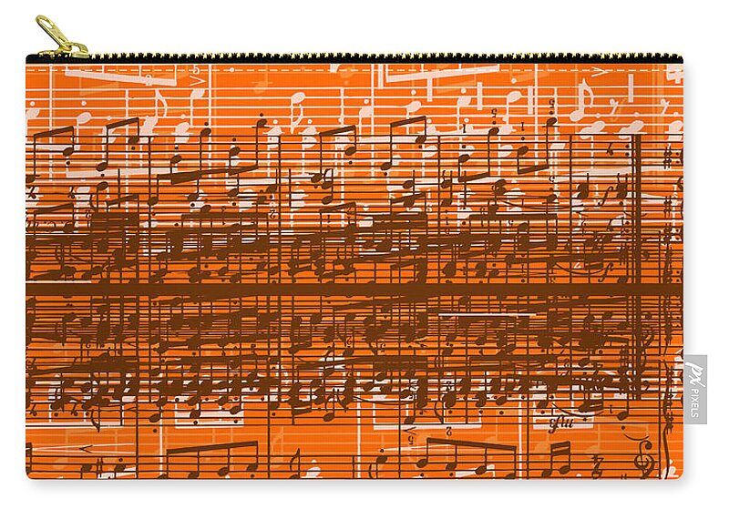Orange Color Zip Pouch featuring the digital art Musical Notes Over Orange Background by Stockbyte