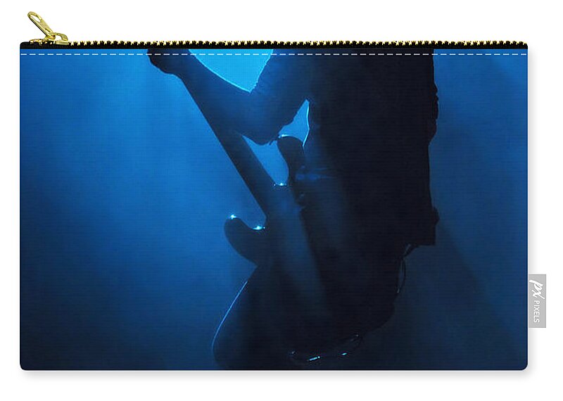 Expertise Zip Pouch featuring the photograph Musician Robert Deleo In Blue by Erik Hovmiller Photography