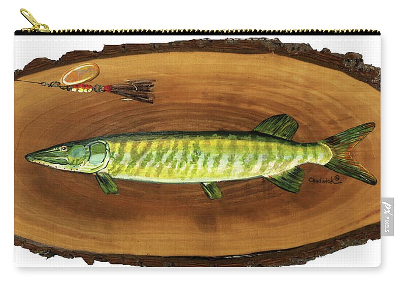398 Zip Pouch featuring the painting Muskellunge by Phil Chadwick