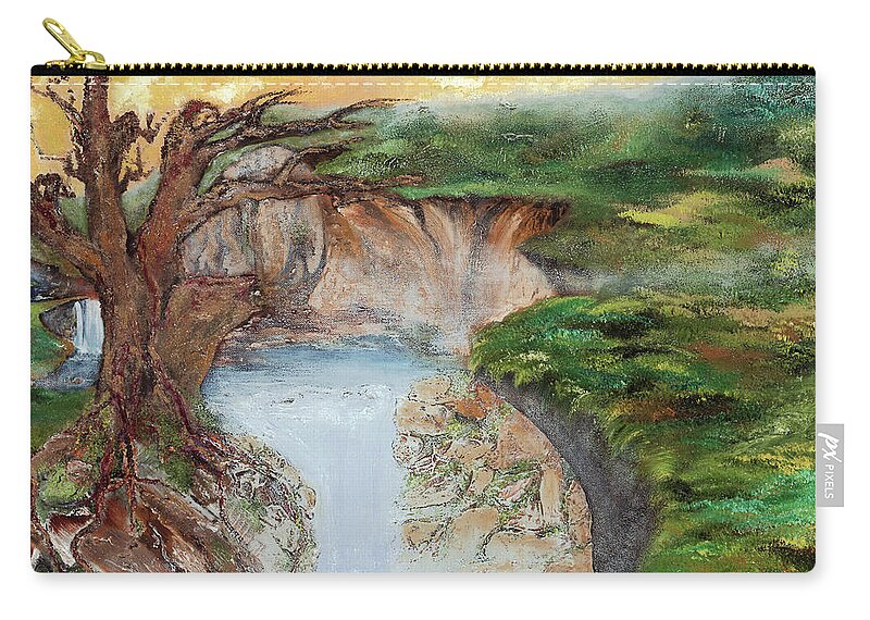Landscape Zip Pouch featuring the painting Mystic Cliffs by Anitra Boyt
