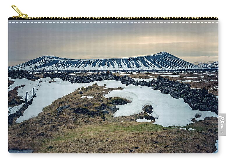 Joan Carroll Zip Pouch featuring the photograph Myvatn Volcano Iceland by Joan Carroll