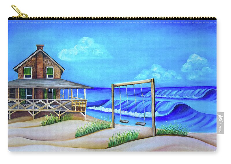 Nags Head Carry-all Pouch featuring the painting Nags Head Cottage with Swings by Barbara Noel