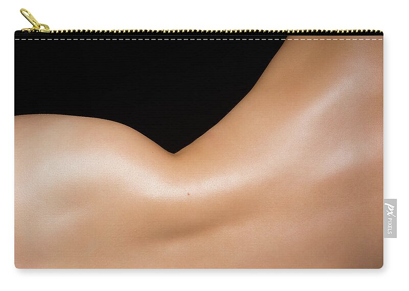 Curve Zip Pouch featuring the photograph Naked Young Womans Back And Hip, Close by Andreas Kuehn