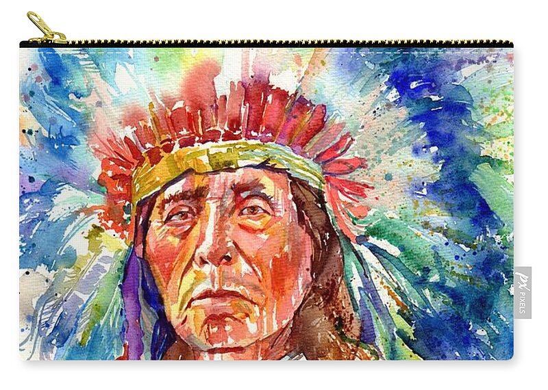 Iowa Carry-all Pouch featuring the painting Native American Chief by Suzann Sines