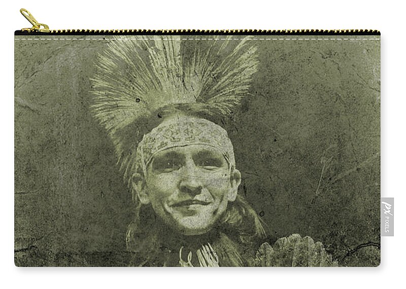 Black &white Vintage American Indian Photograph Zip Pouch featuring the photograph Native American Dancer by Joan Reese