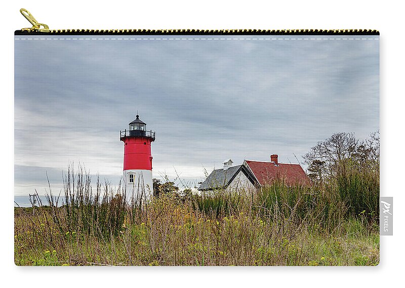 Nauset Light In May Zip Pouch featuring the photograph Nauset Light in May by Michelle Constantine