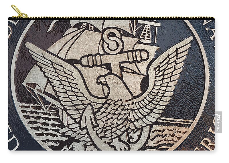 Military Zip Pouch featuring the photograph Navy Emblem by Alan Metzger