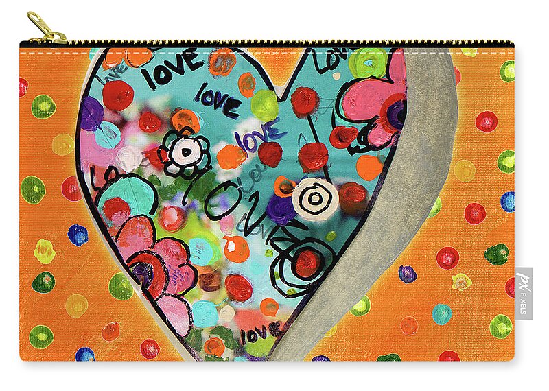 Neon Carry-all Pouch featuring the painting Neon Hearts Of Love Iv by Patricia Pinto