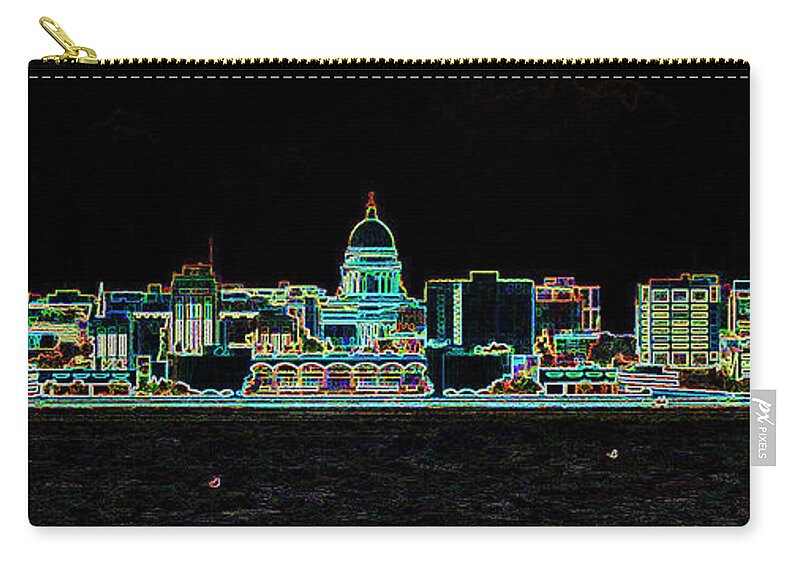 Madison Zip Pouch featuring the digital art Neon Madison by Rod Melotte