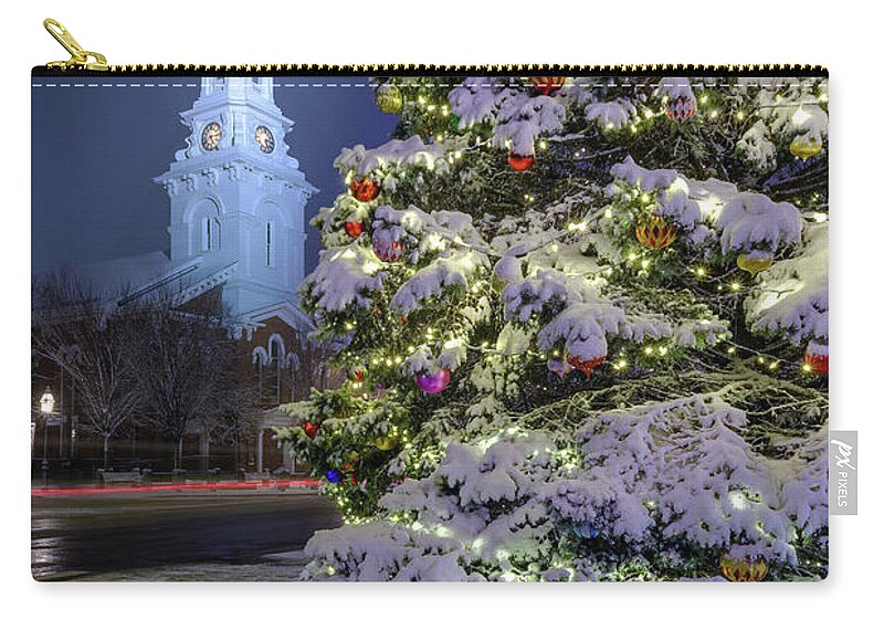 Market Square Zip Pouch featuring the photograph New Snow For Christmas by Jeff Sinon