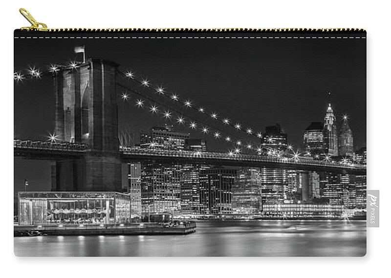 #faatoppicks Zip Pouch featuring the photograph Night-Skyline NEW YORK CITY bw by Melanie Viola