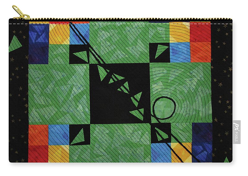 Art Quilt Zip Pouch featuring the tapestry - textile Nine Ball by Pam Geisel