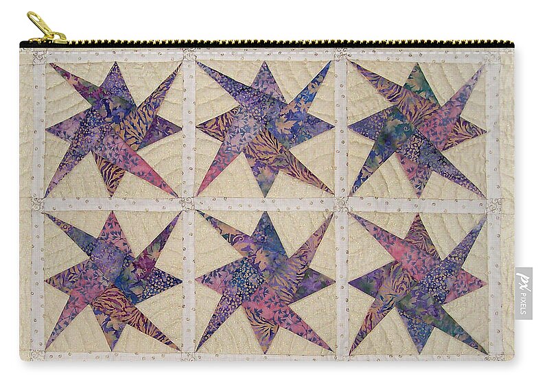 Art Quilt Zip Pouch featuring the tapestry - textile Nine Stars dipping their toes in the sea Sending Ripples to the Shore by Pam Geisel