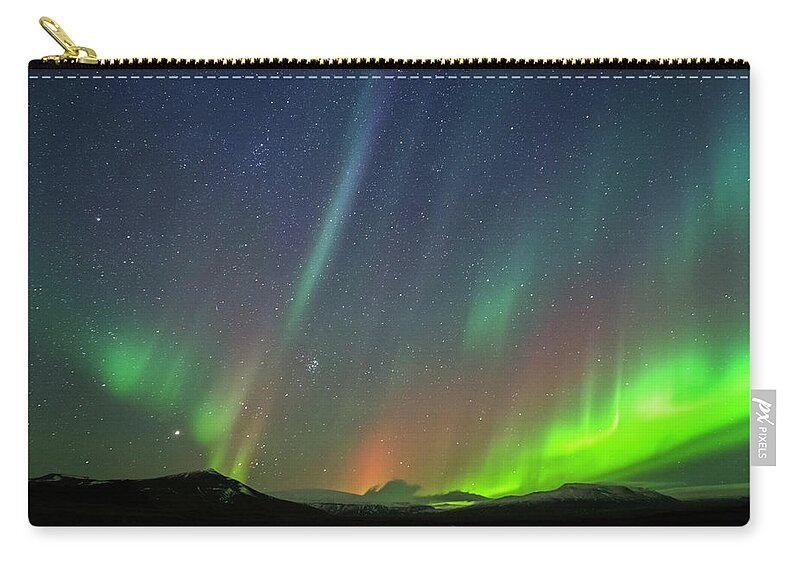 Langjokull Zip Pouch featuring the photograph Northern Lights Against Starry Sky And by Subtik