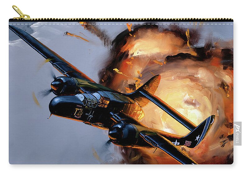 Military Aircraft Zip Pouch featuring the painting Northrop P-61B Black Widow by Jack Fellows