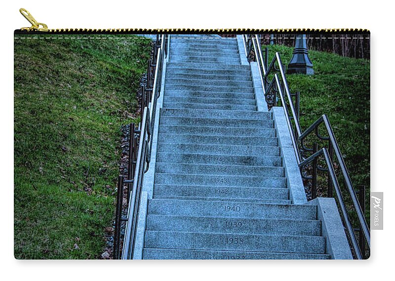 Centennial Stairs Zip Pouch featuring the photograph Norwich University Centennial stairs with Dates by Jeff Folger