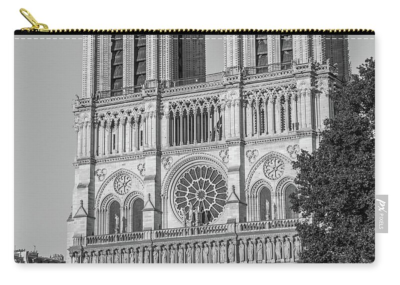 Paris Zip Pouch featuring the photograph Notre Dame, Black and White by Marcy Wielfaert