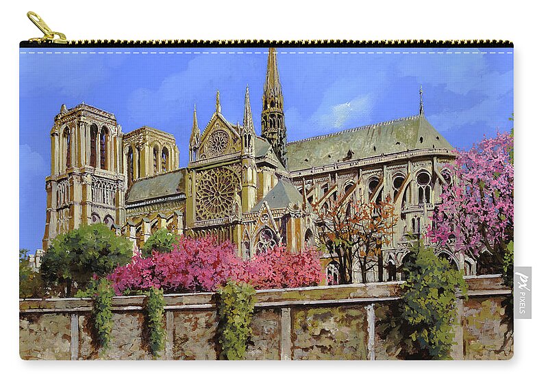 Notre Dame Zip Pouch featuring the painting Notre Dame in primavera by Guido Borelli