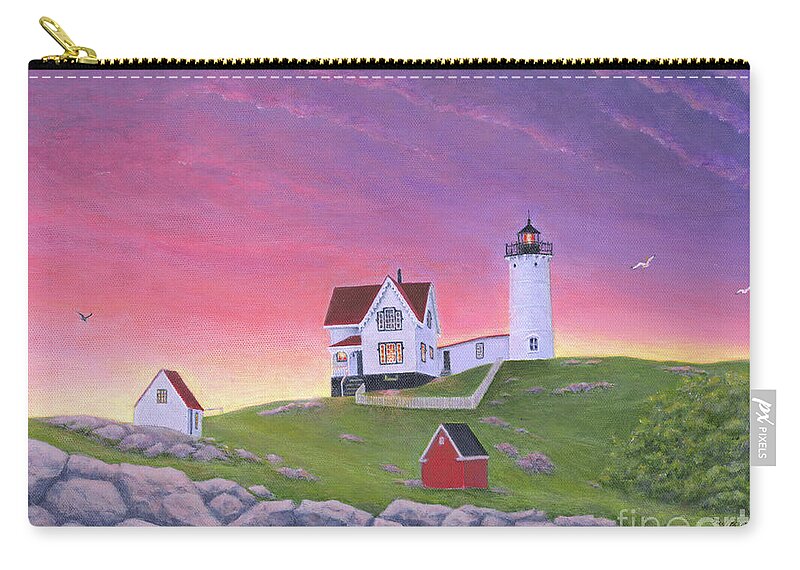 Lighthouse Zip Pouch featuring the painting Nubble Lighthouse by Judith Monette