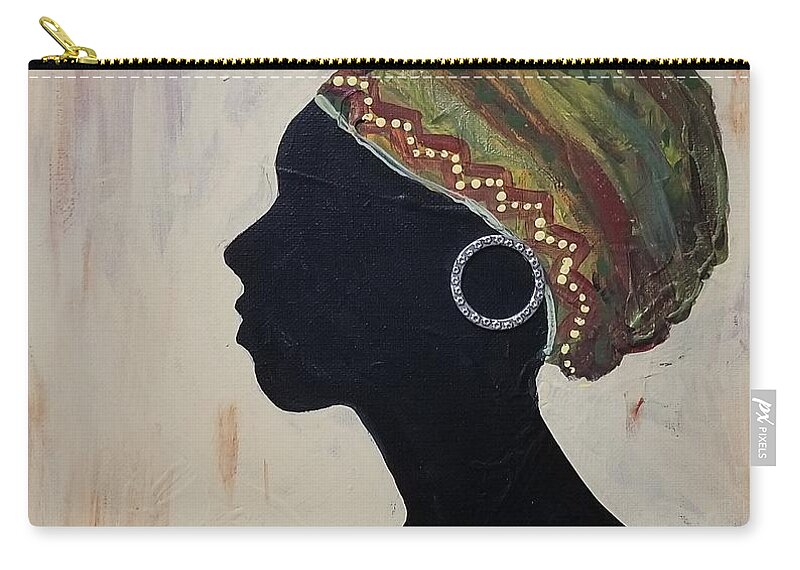 Profile Zip Pouch featuring the painting Nubian Beauty 2 by Elise Boam