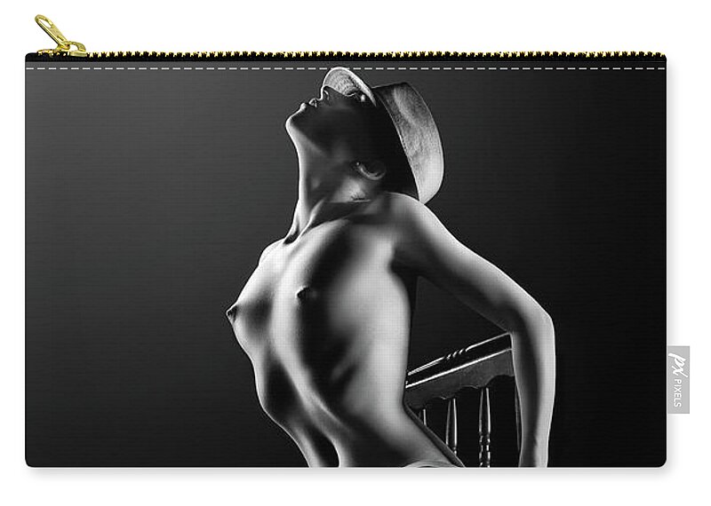 Woman Zip Pouch featuring the photograph Nude woman on chair 2 by Johan Swanepoel