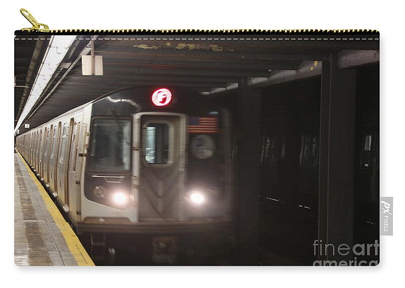 Nyc Zip Pouch featuring the photograph NYC Subway F Train by Chuck Kuhn