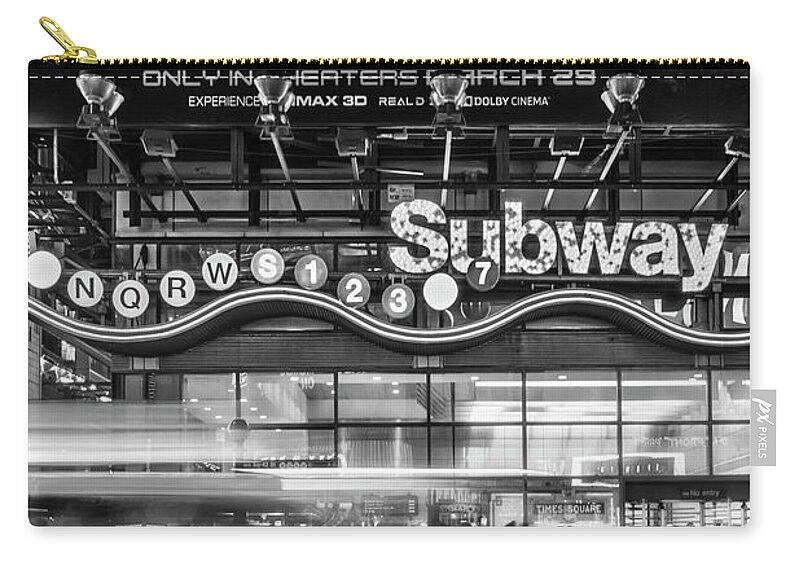 Times Square Zip Pouch featuring the photograph NYC Subway Stations BW by Susan Candelario