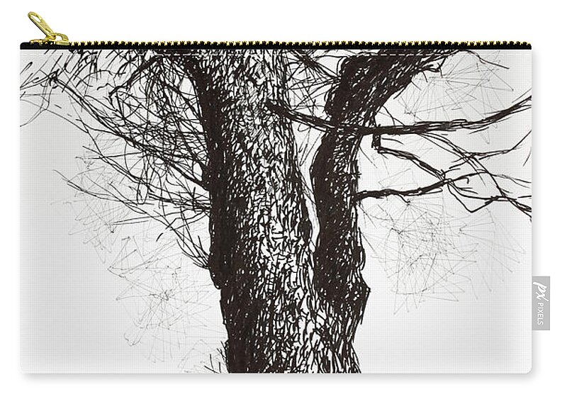Oak In Early Spring Zip Pouch featuring the drawing Oak in early spring by Hans Egil Saele