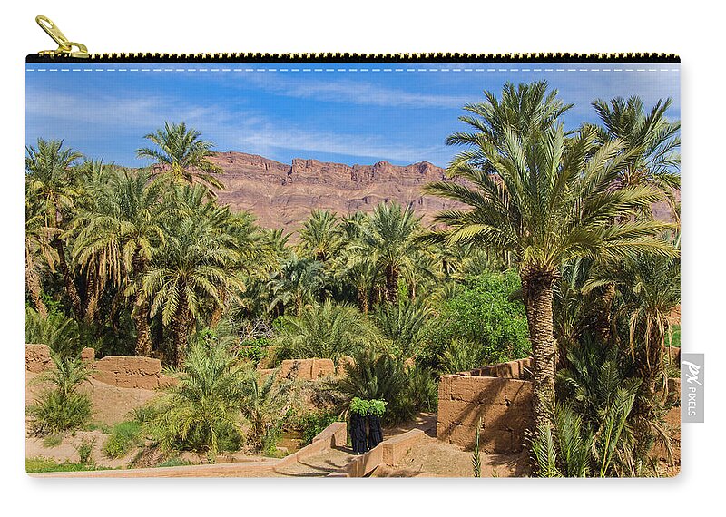 Tranquility Zip Pouch featuring the photograph Oasis Around Ouled Atmane Kasbah by Maremagnum