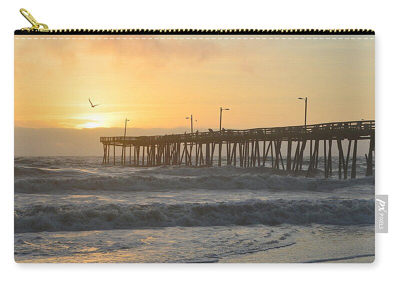 Nags Head Fishing Pier Zip Pouch featuring the photograph OBX Sunrisee NH Pier by Barbara Ann Bell