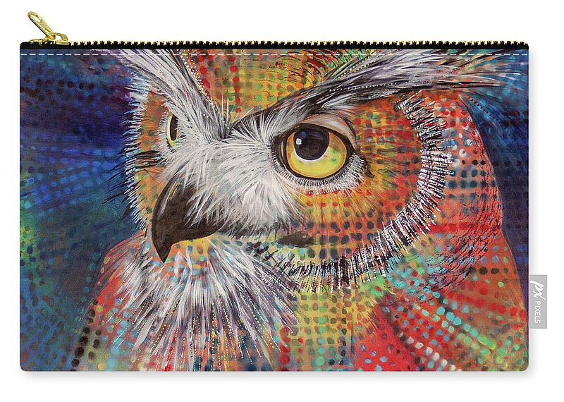 Owl Zip Pouch featuring the painting OL Polka Dot by Laurel Bahe